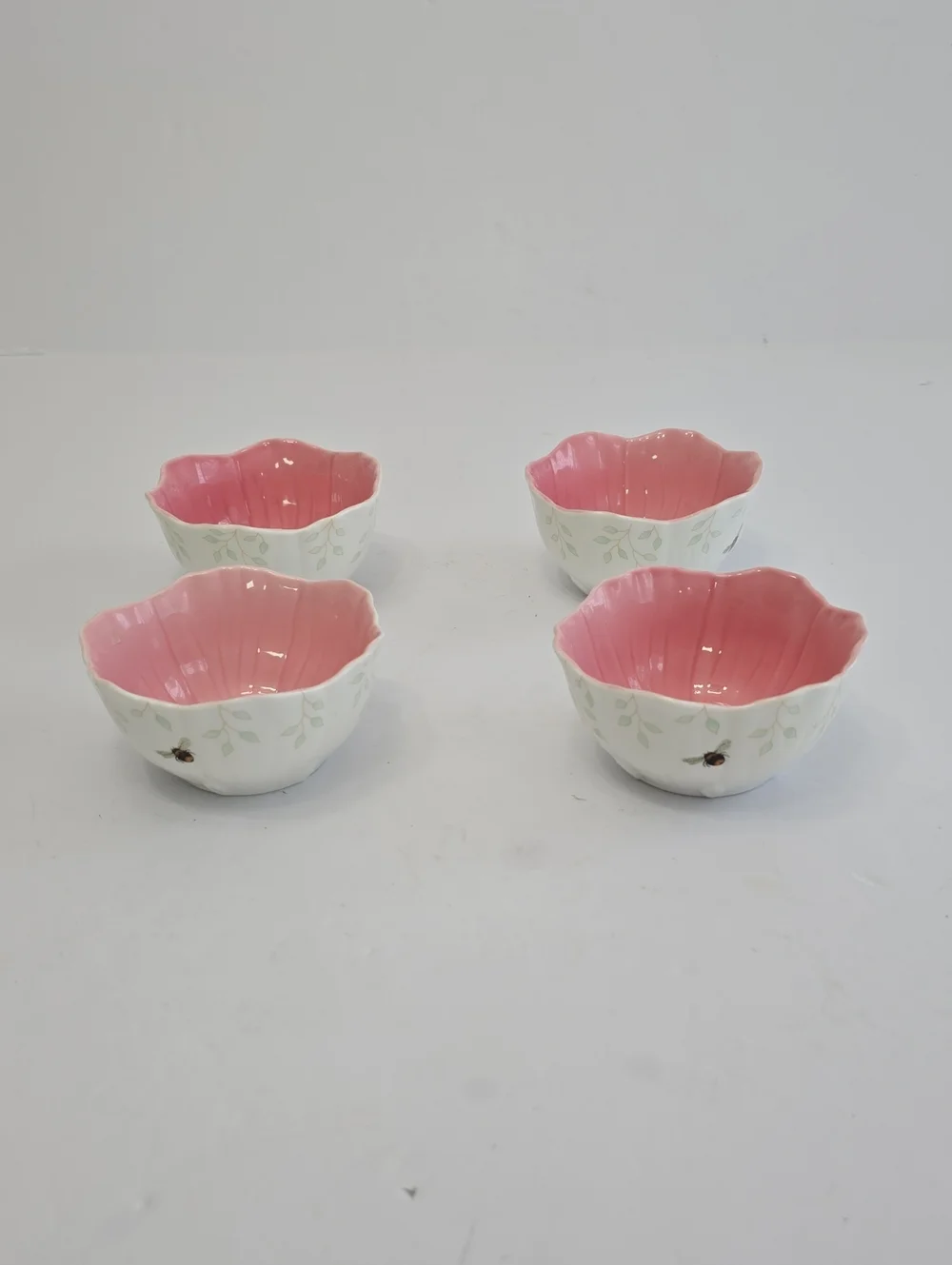 Lenox Set Of 4 Butterfly Meadow Bee Porcelain Dessert Bowls Floral Shaped